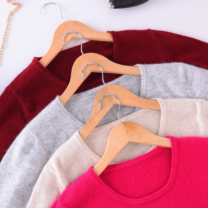 Casual Mink Cashmere Sweater Pullover Red Womens Long Sleeve O-neck Sweaters Autumn Winter Knitted Top 2018 Warm Jumper Knitwear | Женская