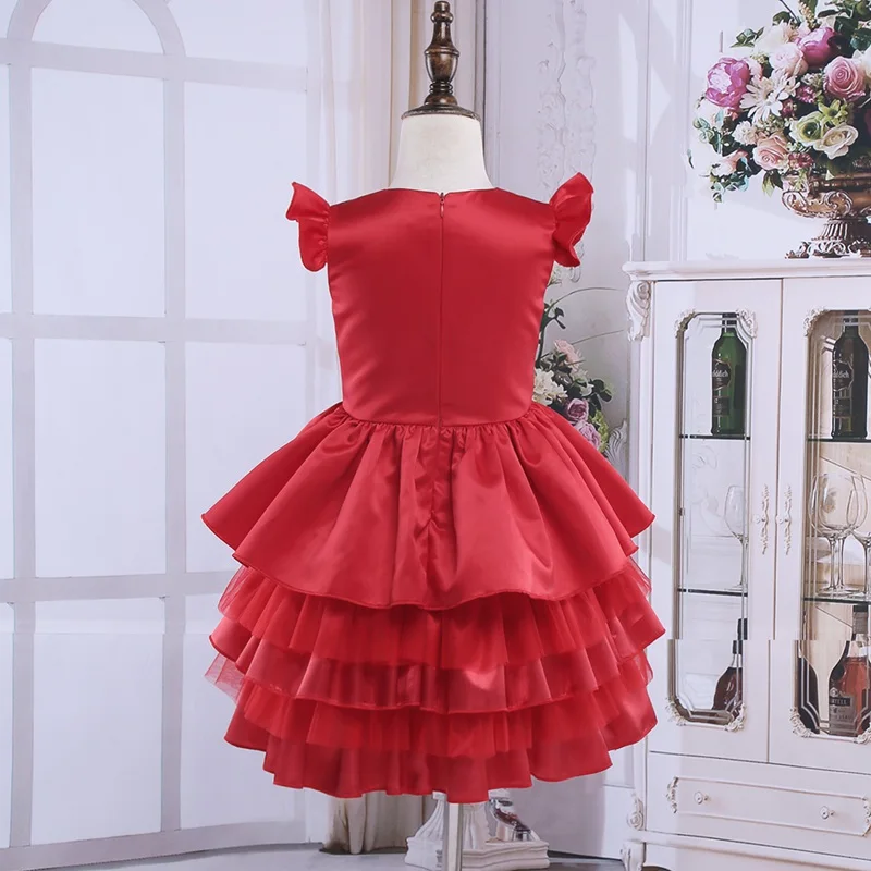 2-8Y Red Flower Girl Princess Dress Ruffled Petal Sleeves Tiered Kid Dresses for Pageant Wedding Birthday Party Clothes | Детская одежда