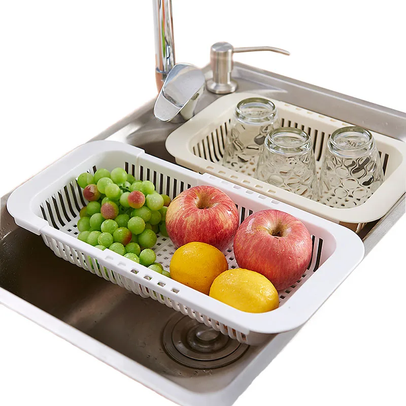 Kitchen Plastic Storage Can Retractable Sink Drain Shelf Hollow Out Rack Fruit Vegetable Cleaning Basket | Дом и сад