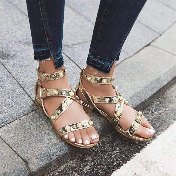 Женские сандалии на высоком каблуке с пряжками и заклепками большие размеры 11 12 13