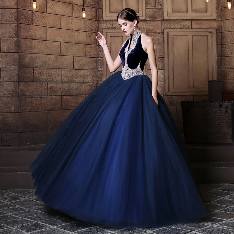 Darlingoddess Королевский синий Quinceanera платья с длинным рукавом аппликации кружева