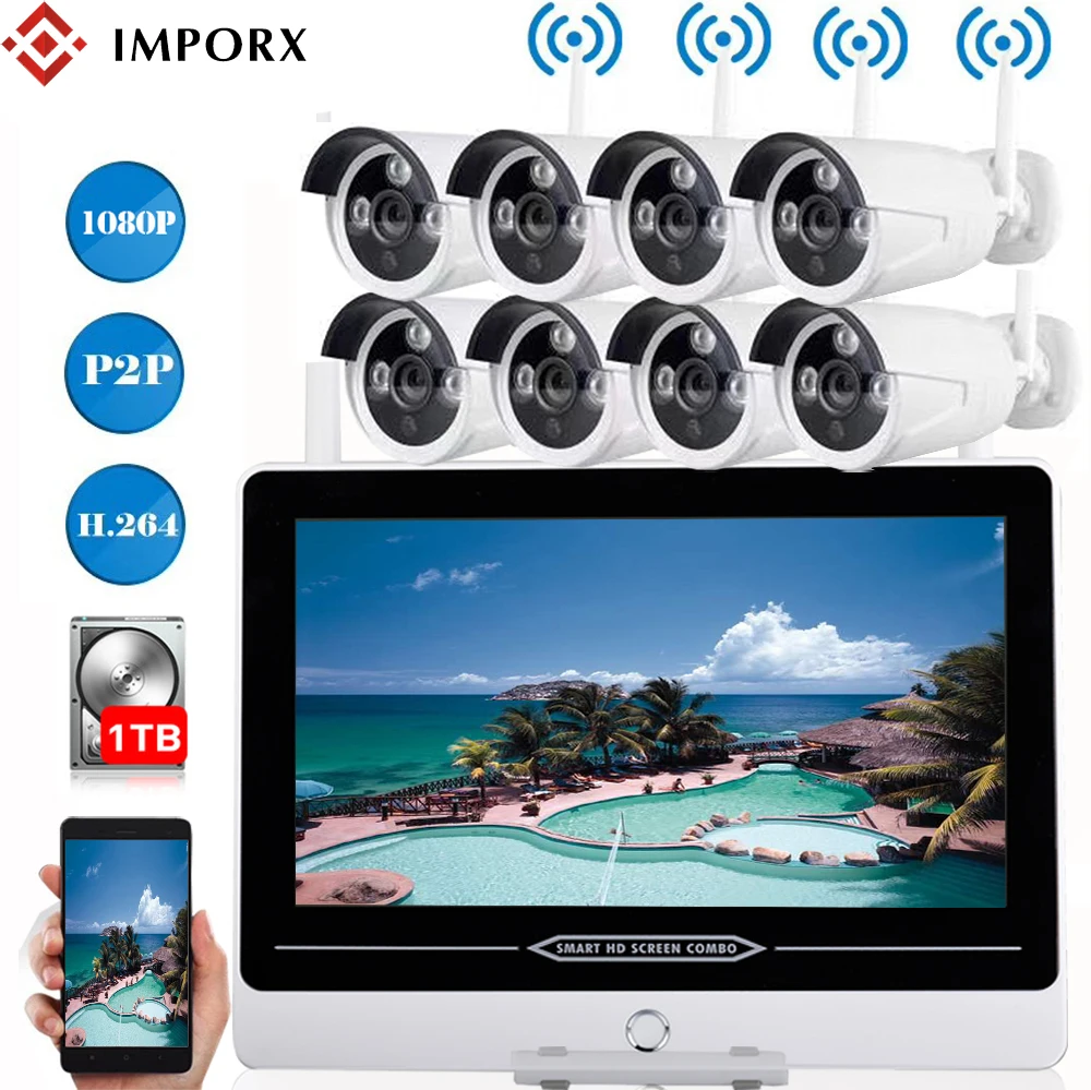 IMPORX 8CH 1080P 13 &quotЖК NVR комплект беспроводной камеры безопасности системы 2MP Открытый