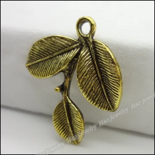40 шт винтажные Подвески в виде листьев дерева антикварные золотые браслеты