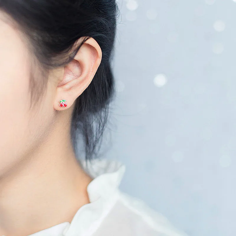 

PONYKISS Trendy S925 Sterling Silver Minimalist Fashion Red Cherry Stud Earrings Women Jewelry Accessory Birthday Party Gift