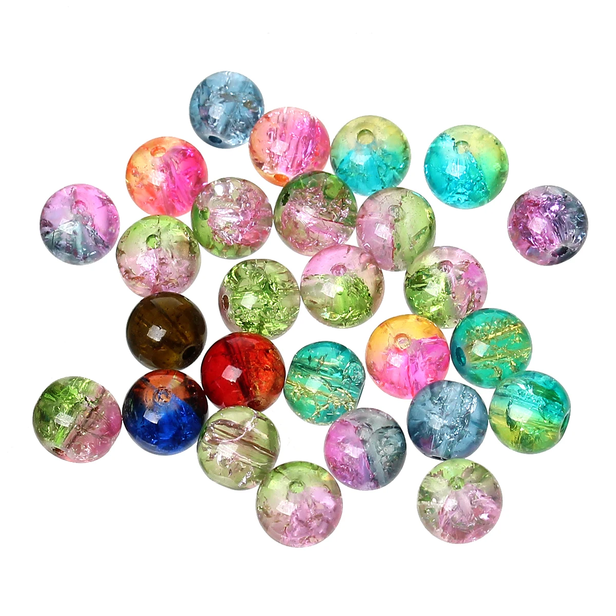 

500 PCs Doreen Box Crackle Glass Round Beads 8mm Dia. Randomly Mixed For DIY Bracelet Jewelry Making Findings, Hole:1.2mm