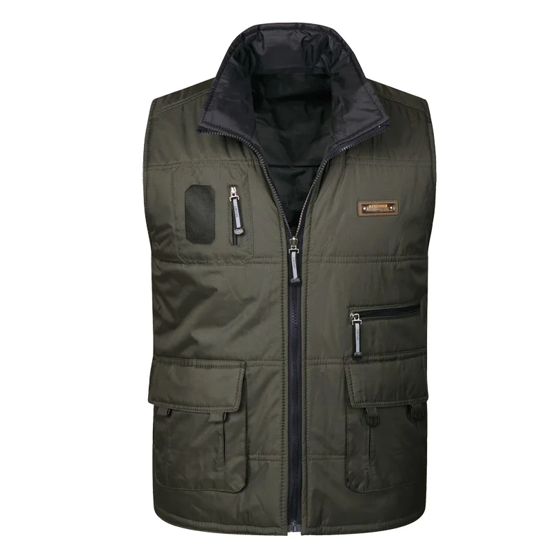 Men's new multi-pocket vest men's double-sided wear down cotton vest men's multi-pocket double-sided wear vest