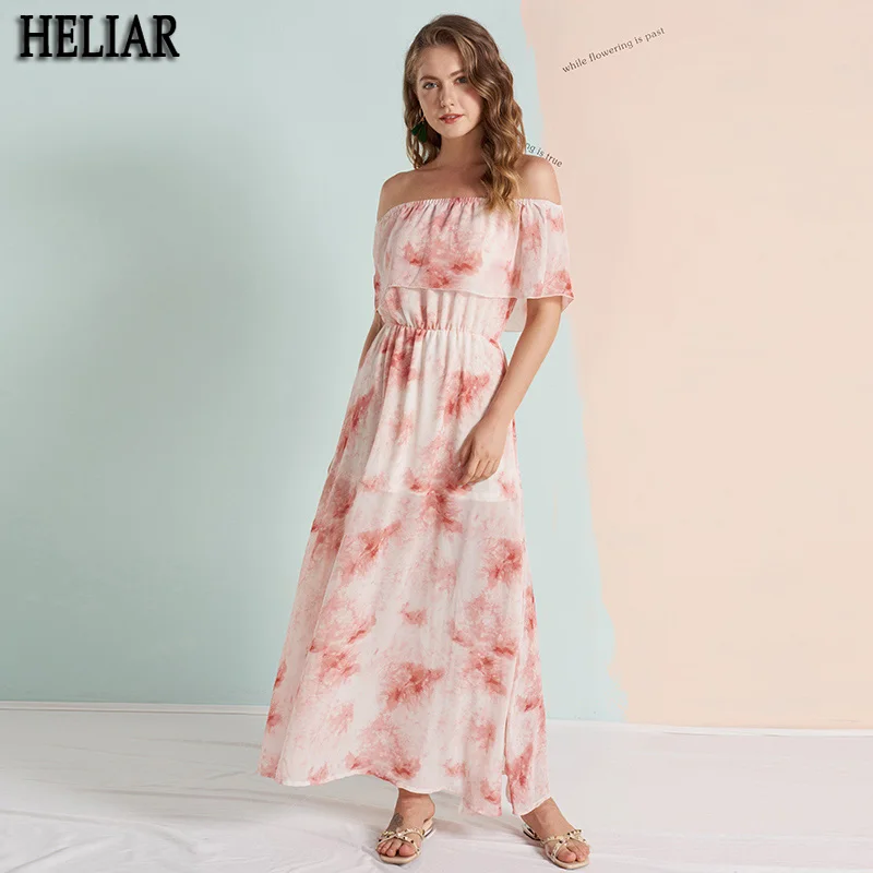 Женское пляжное платье HELIAR Розовое Шифоновое Платье с принтом и эластичной