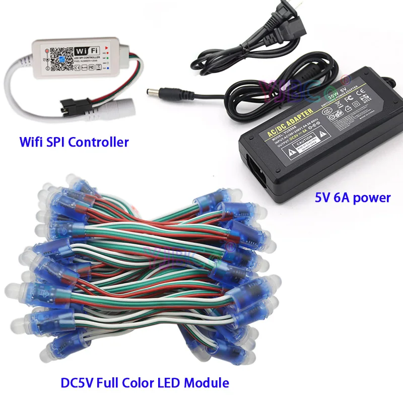 DC5V 50 шт. WS2811 IC RGB Pixel Светодиодный светильник полноцветный IP67, Wifi светодиодный SPI контроллер, 5 В 6A Светодиодный источник питания зарядное устройство адаптер