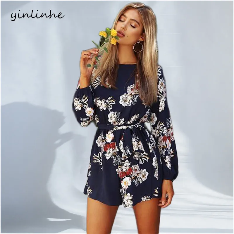 Женский комбинезон yinlinhe короткий пляжный с открытой спиной и длинным рукавом