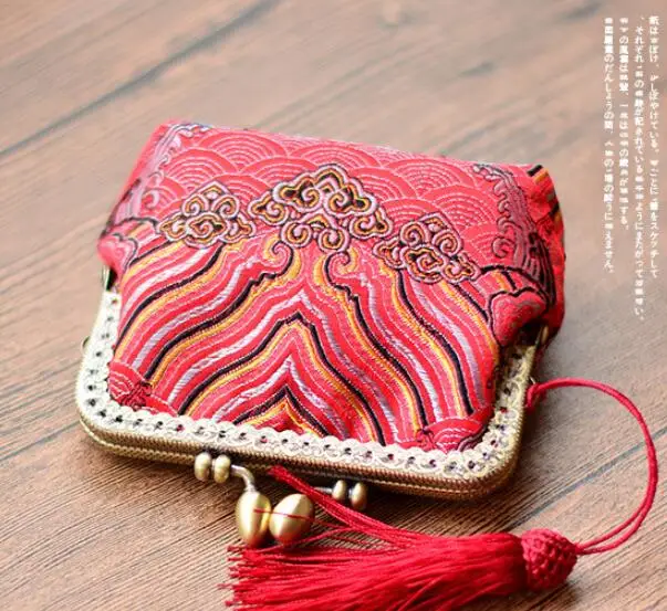 Coin Purses Red Angelatracy ручная маленькая сумка ручной работы с морской водой, шелковая парча, Золотая посылка, кошелек с кисточками, кошелек для монет - Цвет: Coin Purses Red