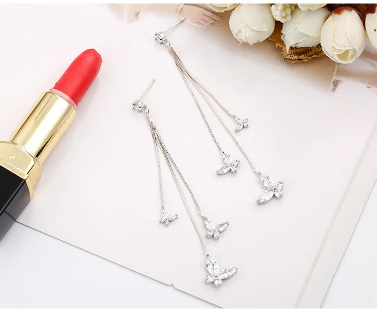 2020 высококачественный Цирконий серьги для женщин милые бабочки с кисточками s925