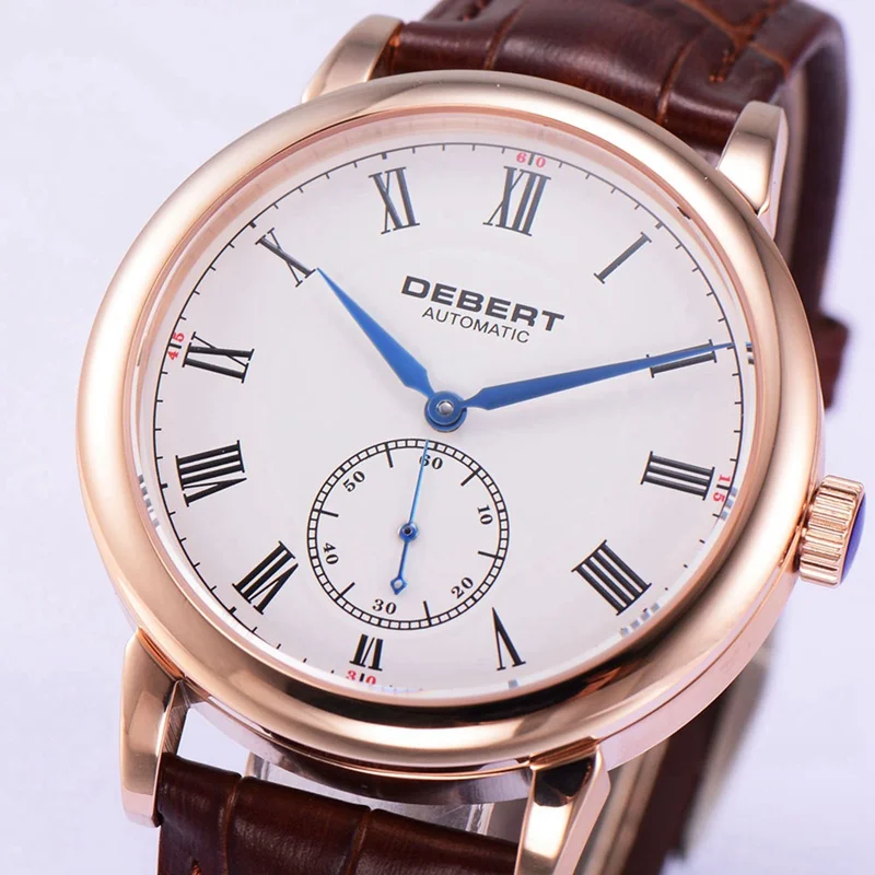 Мужские автоматические часы deber 40 мм Rosegold синие с римскими марками Чайка Mov не