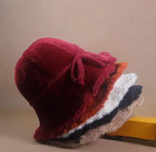 

Women Bucket Hat Autumn Winter Plush Warm Soild Color Cap Fashion Korean Style Female Clothing Accessories