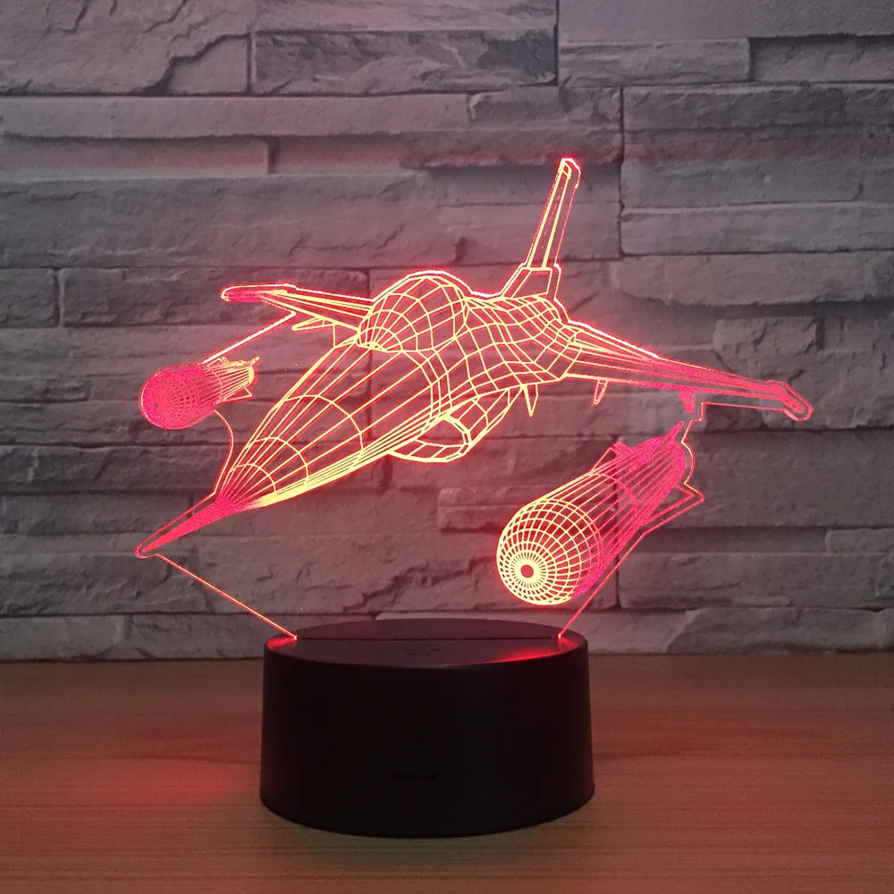 

New Warplane Aircraft 3D Night Light Table lamp Multi Colors Jet plane with USB Power Decor Birthday Holiday New Year Decor Gift