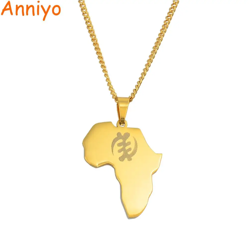 Anniyo цвета золота Карта Африки с Ганским символом кулон ожерелья для женщин девочек из нержавеющей стали карты Африки ювелирные изделия#055021 - Окраска металла: Symbol A