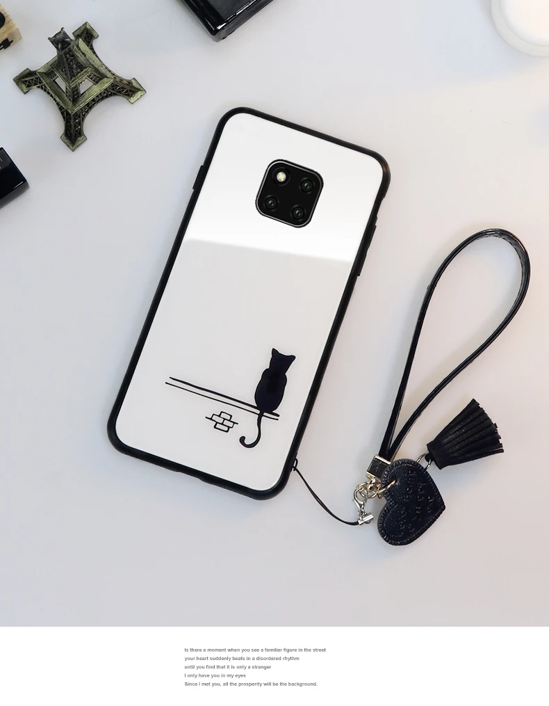 BONVAN чехол из закаленного стекла для huawei mate 20 Pro mate 20 милый чехол с котом для huawei mate 20 lite с кисточкой-сердцем ремешок чехол для телефона s