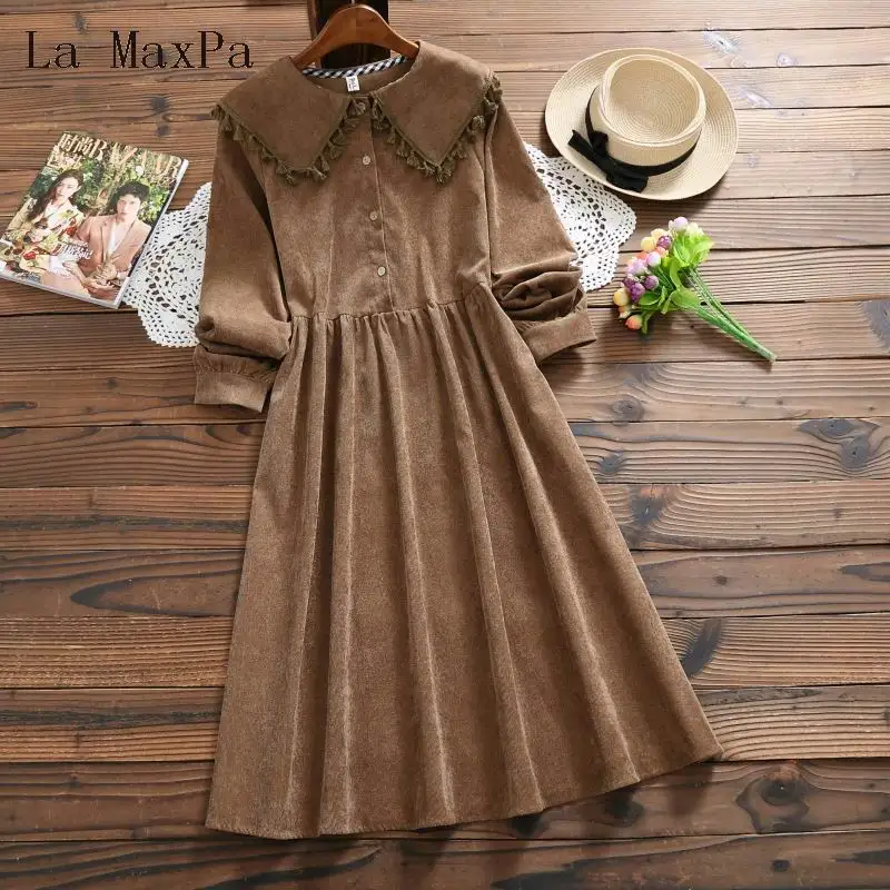 Осеннее и зимнее платье 2018 осенняя одежда для женщин длинный рукав вельвет Ретро