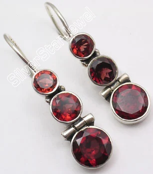 Серебряные серьги с натуральными аметистами 3,6 см - Окраска металла: Garnet