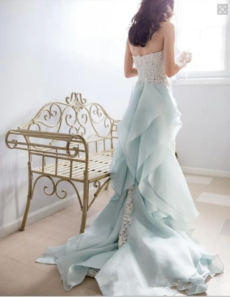 2017 Новое Прибытие Голубой Кружева Русалка Свадебные Платья Без Рукавов Бретелек