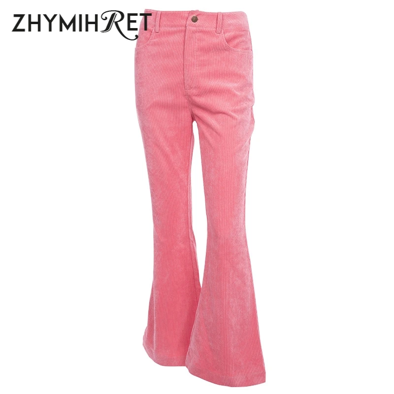 

ZHYMIHRET Women High Waist Corduroy Flare Pants 2018 Autumn Winter Fashion Women Trousers High Streetwear Capris Pantalon Femme