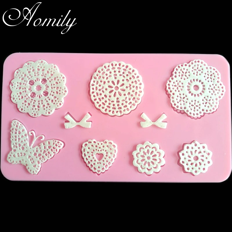 

Aomily Lace Flower Butterfly Wedding Cake Silicone Beautiful Flower Lace Fondant Mold Mousse Sugar Craft Icing Mat Pastry Tools