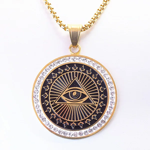 Gold and Black Iced Out Bling Eyes of зловещий кулон ожерелье для женщин и мужчин из нержавеющей стали глаз Хоруса G масонское ожерелье NE488G - Окраска металла: Gold and Black
