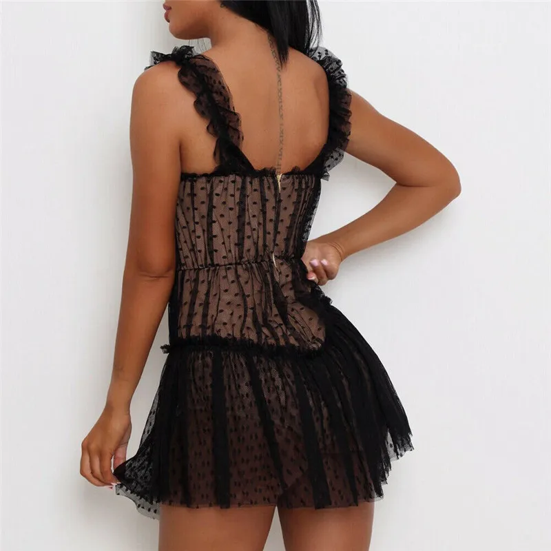 Сексуальное женское Сетчатое платье без рукавов на бретельках облегающее