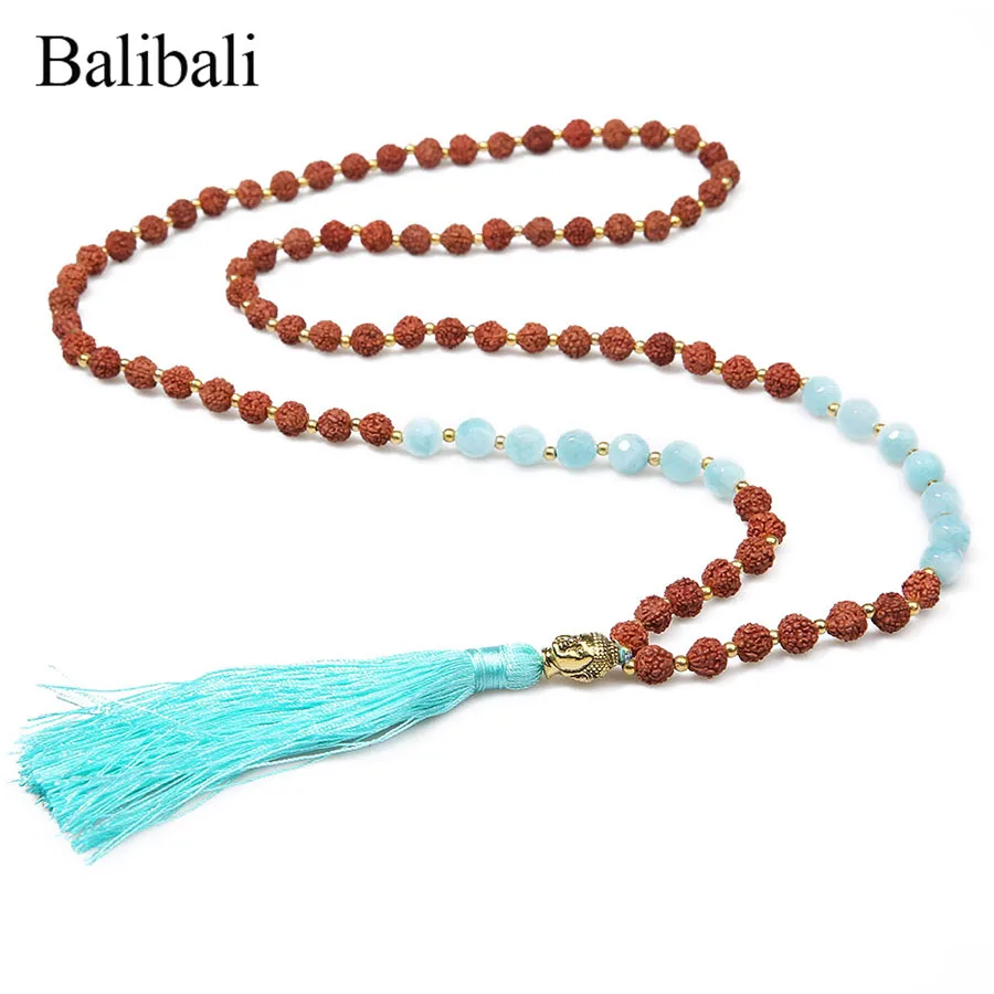 Balibali 2018 Модное Длинное Ожерелье с кисточками натуральный камень Rudraksha бисерные