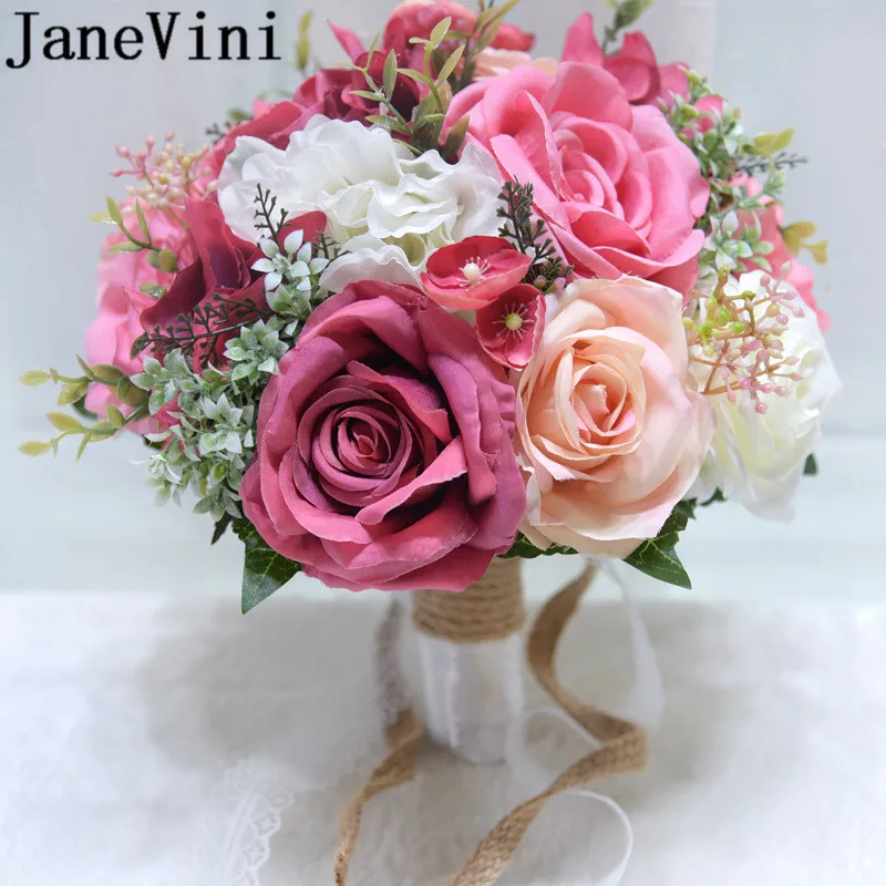JaneVini 2019 Новейшие свадебные букеты Искусственные Шелковые Розовые Красные цвета