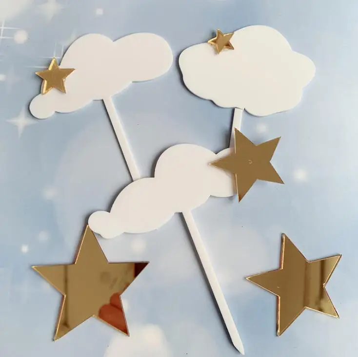 Star and Cloud Топпер для торта, акрил, золотая луна, звезда, облака, украшение для торта, флаг, день рождения, украшение для свадьбы - Цвет: Star and Cloud