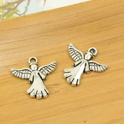 free shipping 100pcs/lot A5667 antique silver angel shape alloy charm pendant fit jewelry making 20x20mm wholesale | Украшения и