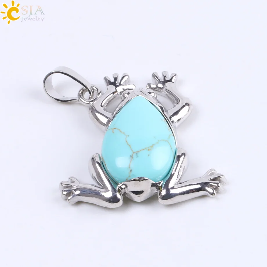 Turquoise CSJA, мужская и женская подвеска в форме груши, подвеска из натурального камня для ожерелья, подвеска в виде лягушки, сделай сам, изготовление ювелирных изделий,, E229 - Окраска металла: Turquoise
