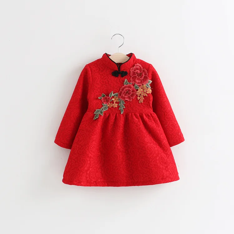 

2017 Floral Children Baby Dresses Autumn Sleeveless Dresses Girl Wedding Party Chinese Style Long Sleeve Cute Children Clothing
