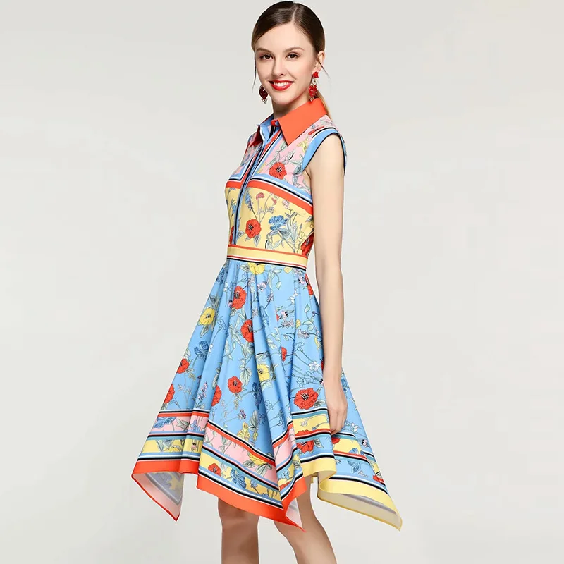 2019 весна короткий рукав красочные женское платье Высокое качество с цветочным
