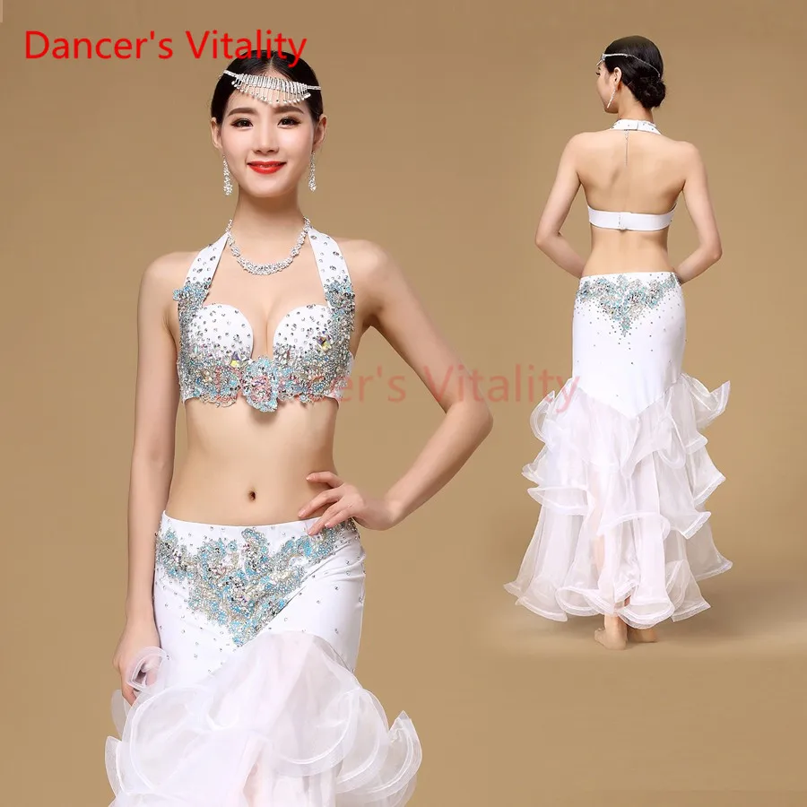 Donne танец живота костюм Prestazione набор Egiziano Danza Del Ventre Vestiti 2 pz наряд размера плюс Reggiseno