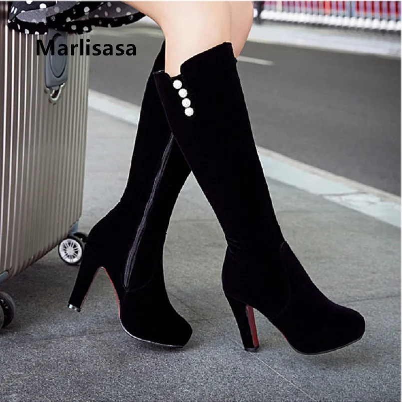 

Marlisasa Women Classic High Quality Black High Heel Boots Lady Casual Autumn Boots Winter Warm Red Boots Botas Femininas F3075