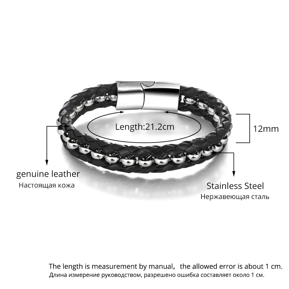 Мужской плетеный браслет из натуральной кожи нержавеющей стали | Украшения и