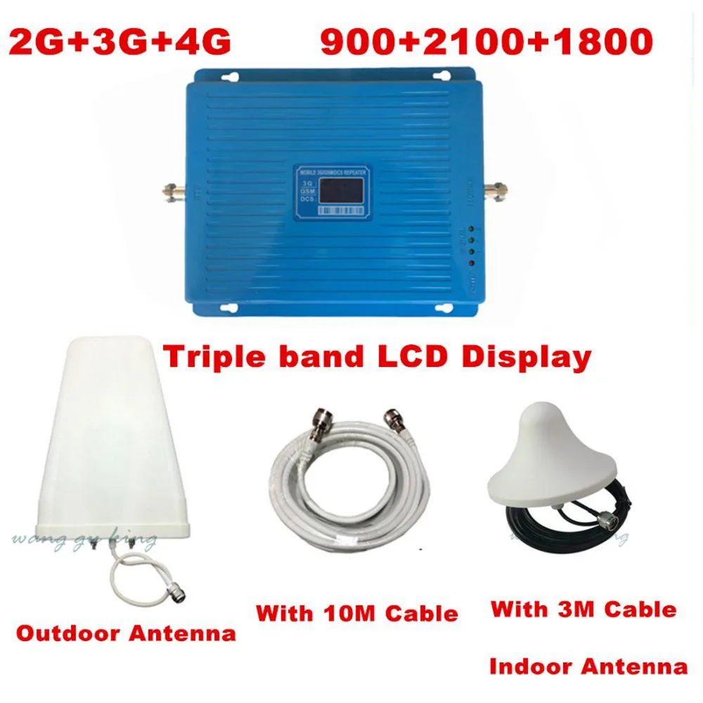 Горячая GSM 900 1800 WCDMA 2100 трехполосный Усилитель 2G 3G 4G LTE 65dB усилитель сигнала