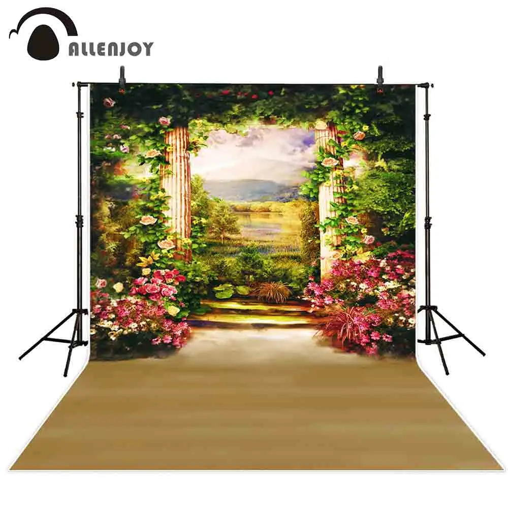 Allenjoy classic garden photography backdrop castle painting arch flower background photocall photobooth photo studio shoot prop |