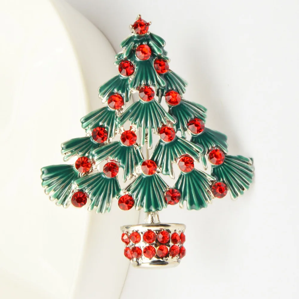 

MZC 2019 Christmas Tree Brooch for Womens Broches Femme Mujer Plant Broches Femininos Hijab Pins Red Crystal Party Jewellery