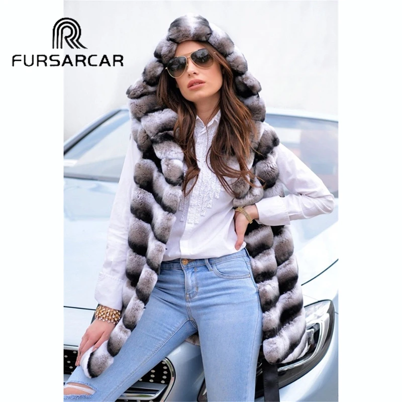 FURSARCAR женский жилет из натурального меха с меховым капюшоном Зимний новый стиль
