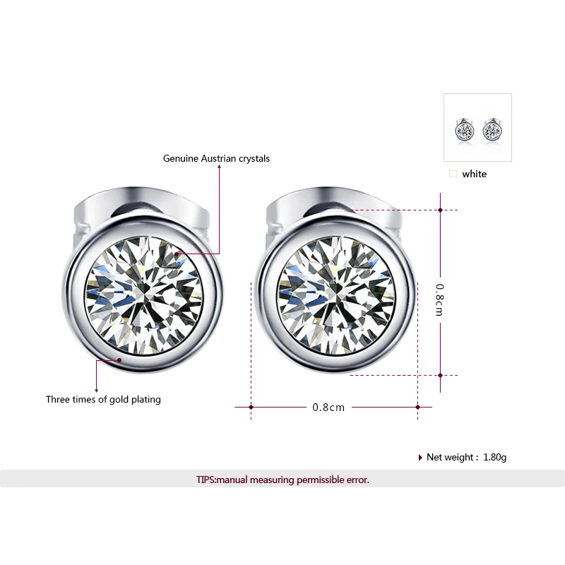 ARILYNNA Classical White Round Austrian Crystal Zinc Alloy Women Female Fashion Stud Earrings Original Jewelry ER7050711 | Украшения и