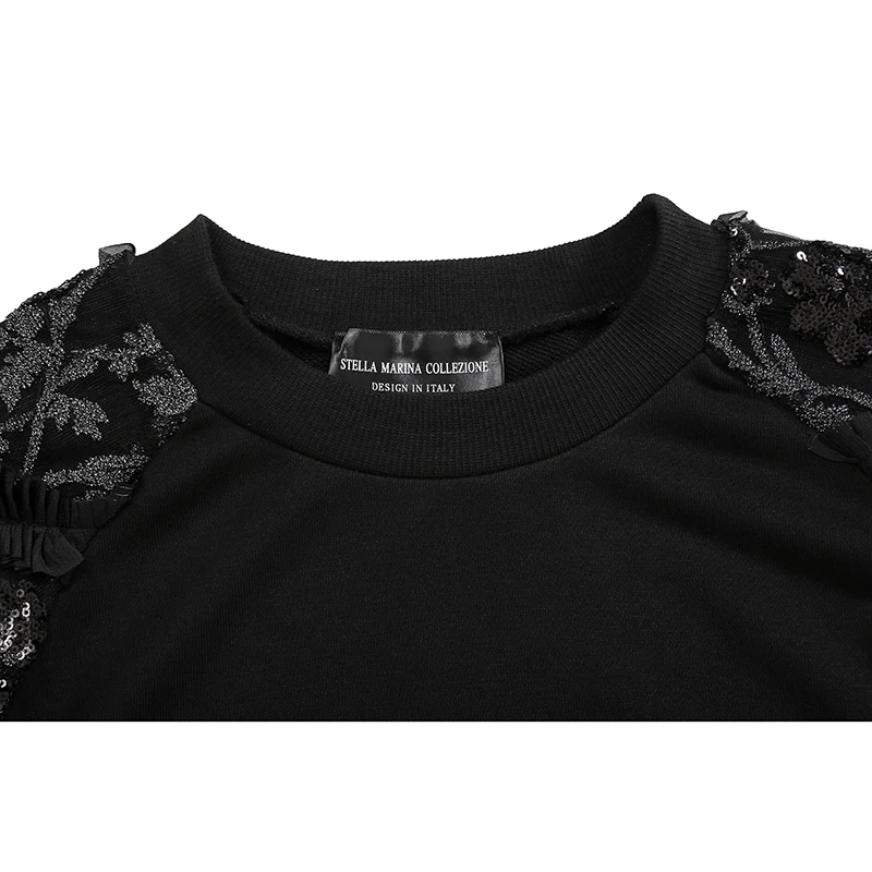 New 2018 Autumn Winter Women Clothing Black Straight Dress Full Sleeve With Appliques Female Stylish Streetwear Midi 3712 | Женская