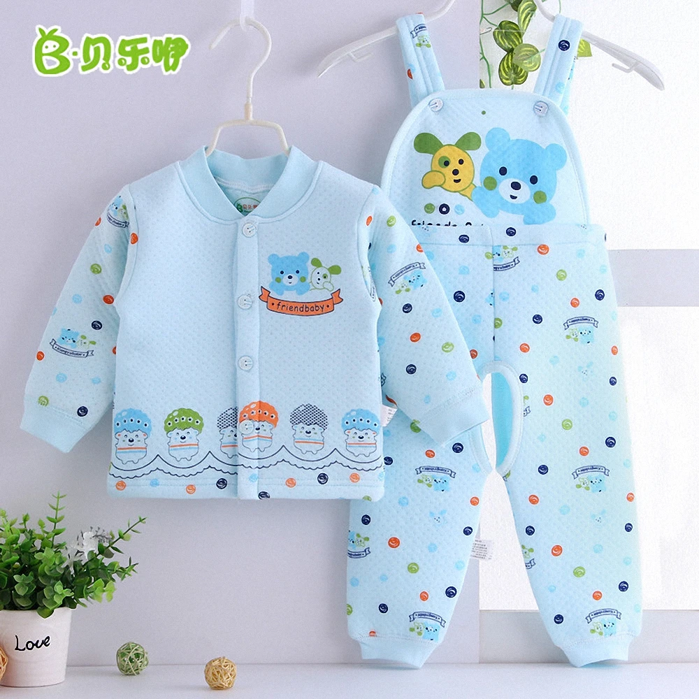 Autumn Winter baby boy girl 2pcs set Children Long Sleeve undershirt + Suspender Trousers sets warm clothes for 6-24M | Детская одежда