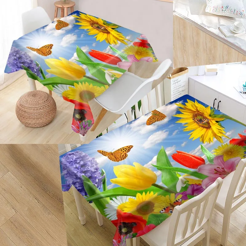 

Nature Flowers Custom Table Cloth Oxford Print Rectangular Waterproof Oilproof Table Cover Square Wedding Tablecloth