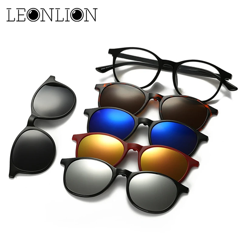 

LeonLion 5piece Clips Force Sunglasses Men Women Luxury Top Brand Designer Sun Glasses Women Polarized Retro Eyewear