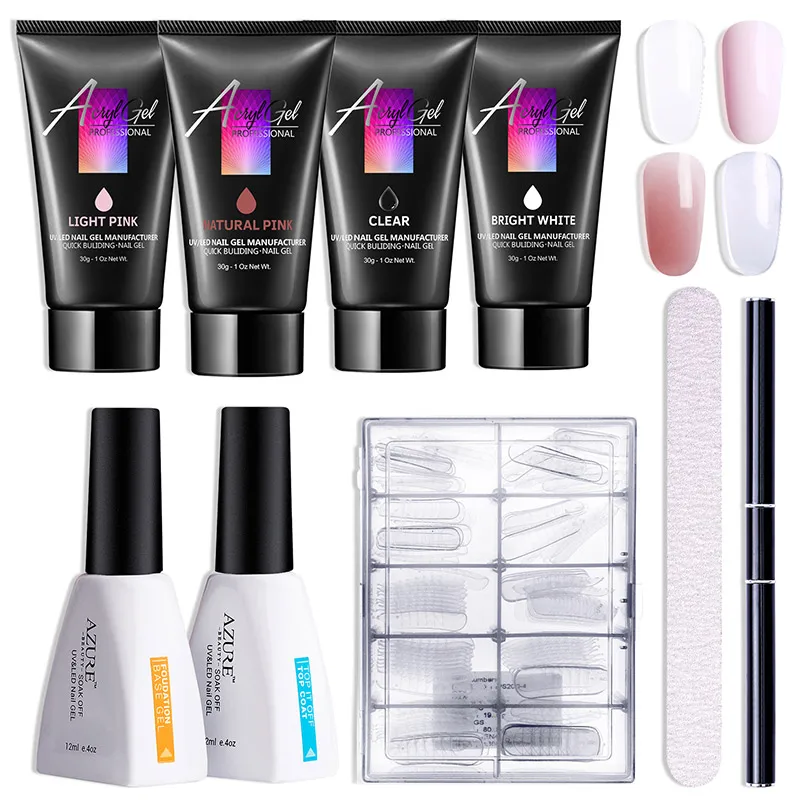 9PCS SET Azure beauty, удлиняющий набор УФ-гелей для ногтей, светодиодный Гель-лак для маникюра, набор кистей для ногтей, накладные ногти, инструменты 30 г - Цвет: 9PCS SET