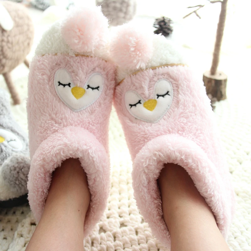 Взрослые домашние тапочки с рисунком плюшевые теплые в виде животных домашняя