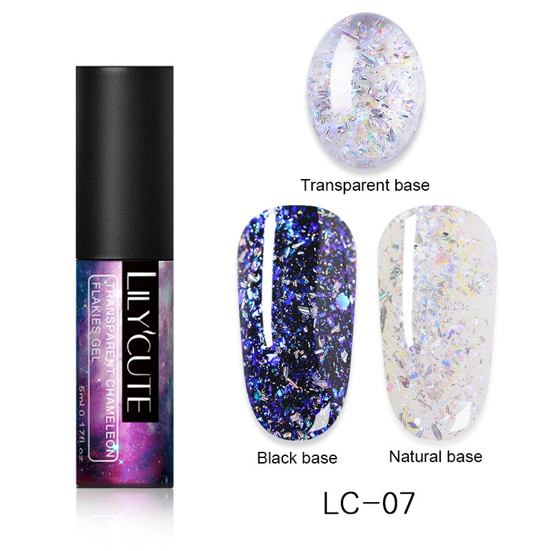 LC-07 LILYCUTE, 5 мл, хамелеон, Гель-лак, прозрачные хлопья, долговечные Блестки для ногтей, искусство замачивания, УФ-Гель-лак, сделай сам - Цвет: LC-07