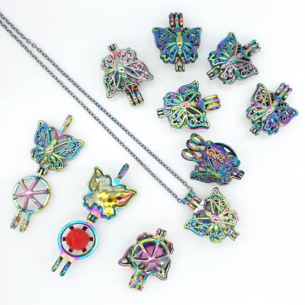 REYOW 1 шт. Красочные бабочки жемчужные бусины клетки медальон кулон духи эфирное